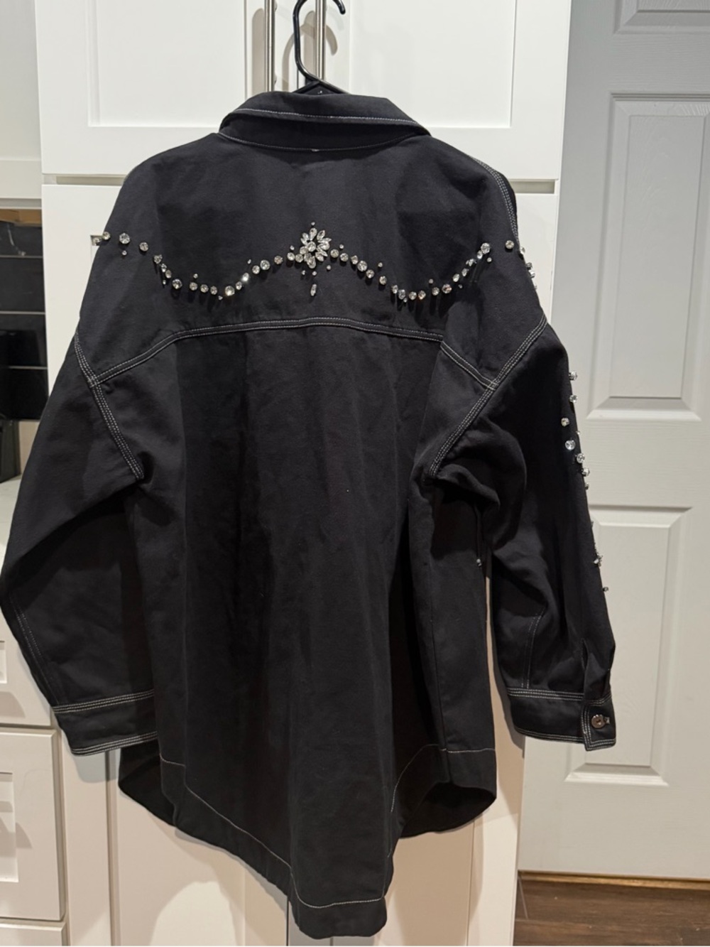 Free People Black Studded Oversized Jean Jacket - Picture 6 of 9